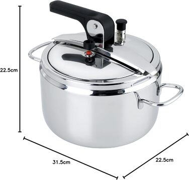 Barazzoni Pressure Cooker, Model, ø22cm, 5lt Capacity, Quick Cooker Model Basic, Ø 22 cm, 5 l Capacity, Induction, Made in Italy, Stainless Steel, Silver Single