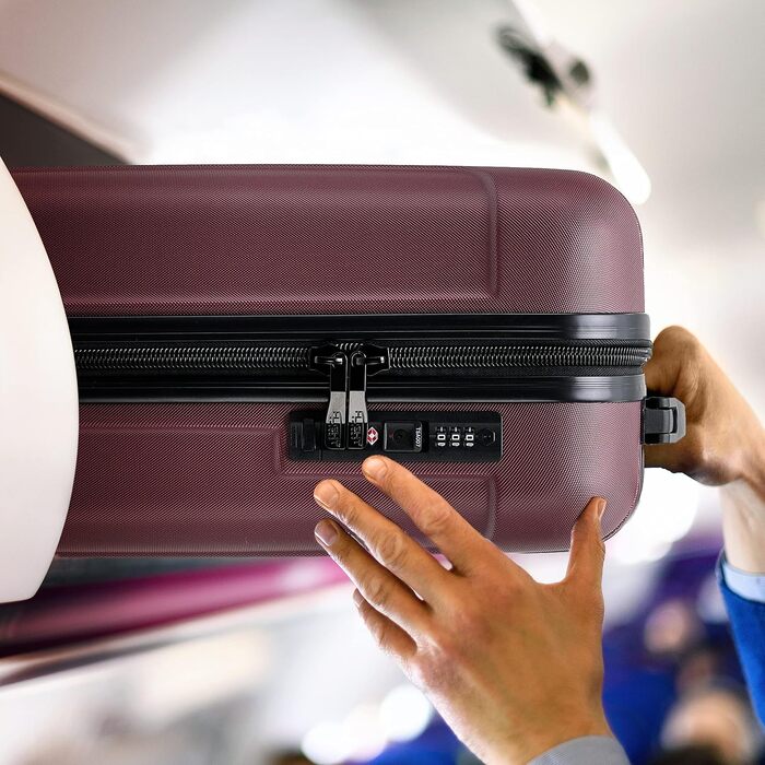 Набір валіз Flight Knight Premium з ABS-пластику, TSA-замком та USB-портом, 8 коліс (S 55см, M 67см, L 76.5см), бордовий