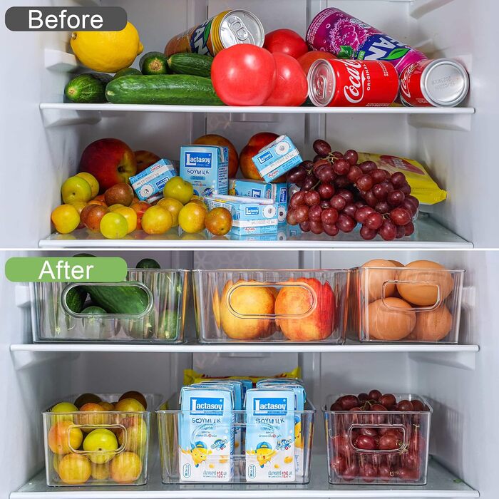 Refrigerator Organizer 10-Piece Set, Transparent Storage Boxes Organizer, High-Quality Pantry Food Storage Containers with Handle for Refrigerator, Kitchens, Cabinets - BPA Free