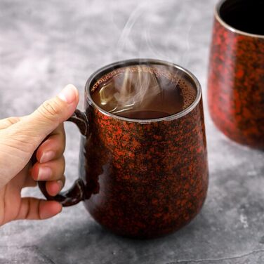 Набір кавових чашок Hasense, темно-сірий, 4 шт, 340 мл, з великою ручкою, для кави, чаю, молока та гарячого шоколаду, легко миються, підходять для мийки та мікрохвильової печі