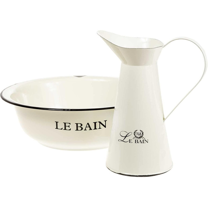 SIDCO Wash Basin + Jug Shabby Wash Set with Pitcher Nostalgia Enamel Vintage Lebain