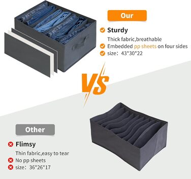 BIGLUFU 6-Piece Closet Organizer Fabric Folding Storage Box Set with 7 Compartments Drawer Organization System Storage for Clothes, T-Shirts, Pants, Underwear, Jeans