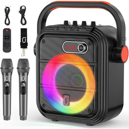 Караоке машина JYX з 2 бездротовими мікрофонами, портативна Bluetooth колонка з RGB-підсвічуванням, підтримка TF/USB, AUX, FM, запис, TWS, караоке система для вечірок, PA-система для дорослих/дітей