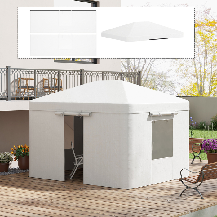 Outsunny Replacement Canopy Top Set for Gazebo, Waterproof with 2 Side Walls, Ideal for Garden Gazebo, White, Weather-Resistant & Durable