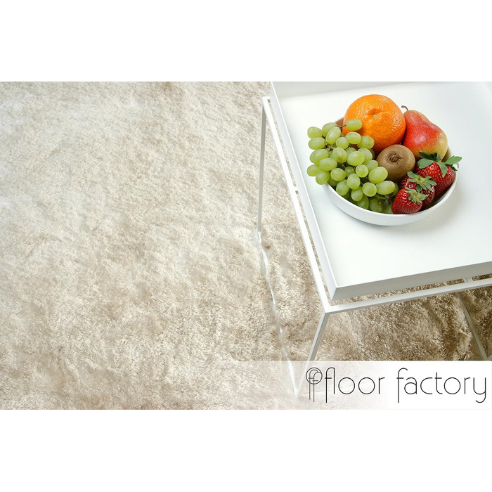 Шкіряний килим з високим ворсом Shaggy, бежевий/кремовий, 140x200 см - елегантний, з блискучою поверхнею