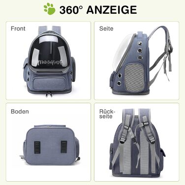 Рюкзак-переноска для котів та собак ALLSOPETS до 7.5 кг, блакитний. Інноваційний рюкзак-бульбашка для подорожей з внутрішнім ремінним кріпленням