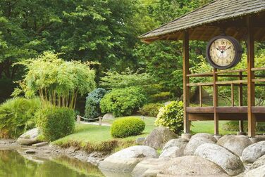 TFA Dostmann Nostalgia Wall Clock and Thermometer, Garden Clock, 60.3011, Outdoor Clock, Suitable for Outdoor Areas, Double-Sided, Antique Copper, L 270 x W 95 x H 295 mm