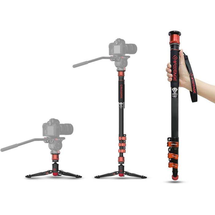 Монопод IFOOTAGE Cobra 3 A180F: штатив-трекінговий стрижень для DSLR/Camcorder, алюміній, 180 см, вантажопідйомність 8 кг