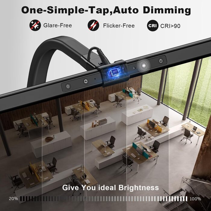 LED лампа для столу 24W, 80 см, регульована яскравість, зміна колірної температури, захист очей, без відблисків, для офісу та дому