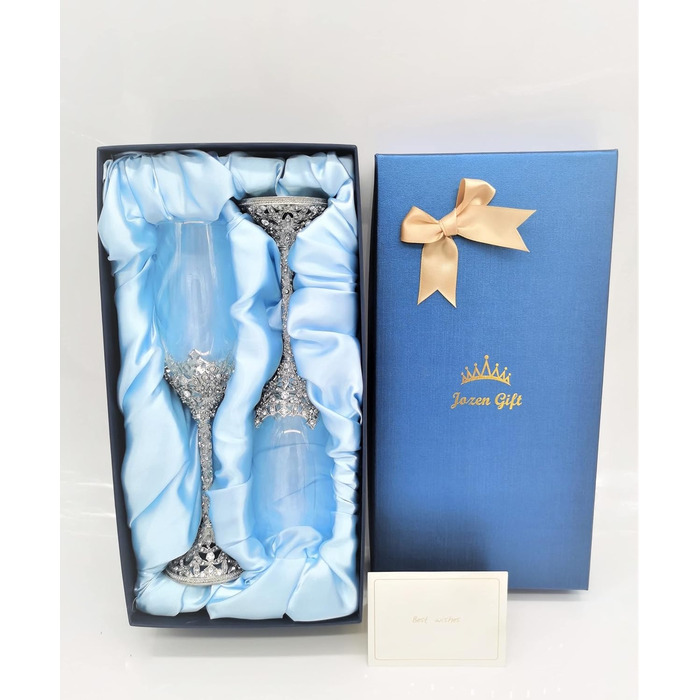 Кельхі з шампанського - кельхі з кришталевого скла з металевою основою та кристалами, набір для нареченої та нареченого, весілля, день народження, банкет та подарунки, 2 шт. сріблясті