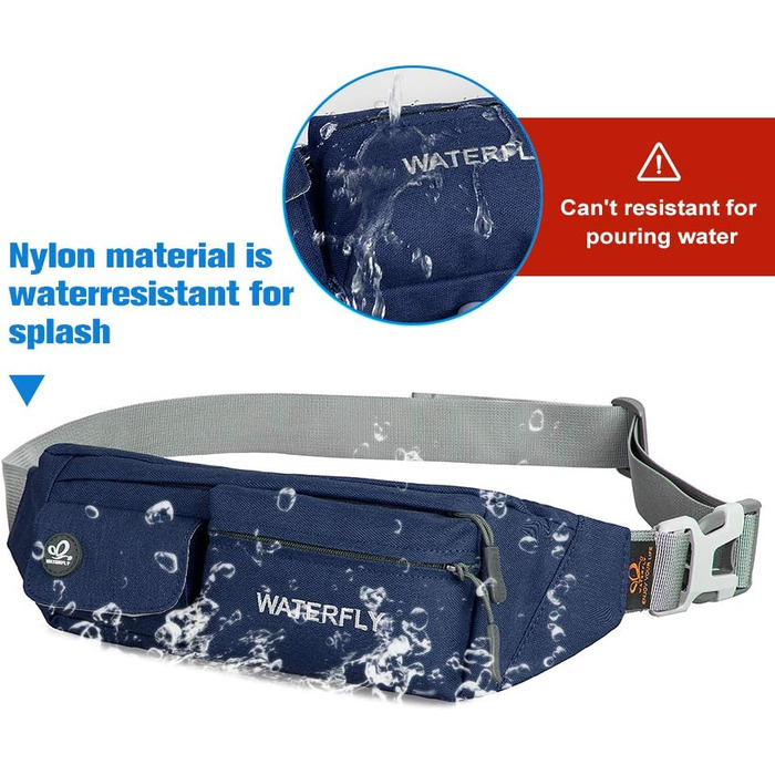 WATERFLY Поясна сумка на пояс для чоловіків та жінок: стильна нагрудна сумка для спорту, бігу, прогулянок з собакою, подорожей (Темно-синій)