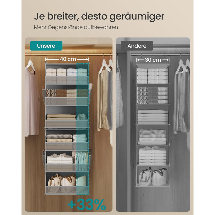 Органайзер для шафи SONGMICS: роздільник, полиця-вішалка, розкладний, економія місця, металеві гачки, бамбукові вставки, білий, сірий