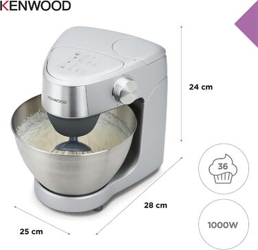 Кухонна машина Kenwood Prospero+ KHC29.A0SI, 1000 Вт, чаша з нержавіючої сталі 4,3 л, набір насадок (вінчик, К-міксер, гак), компактний дизайн, срібляста