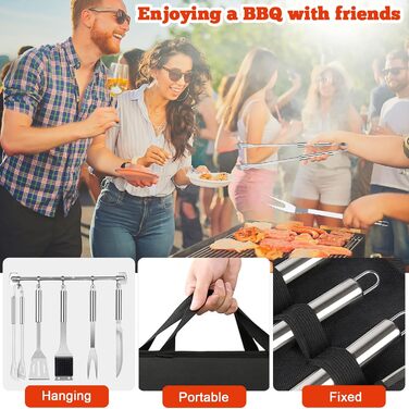 Набір аксесуарів для гриля NXPZ з нержавіючої сталі, 27 предметів. Професійний набір для гриля, з сумкою для зберігання. Для кемпінгу, пікніків, саду та походів.