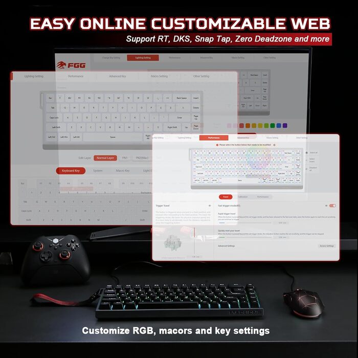 Механічна ігрова клавіатура YUNZII MADLIONS MAD68 з провідним підключенням, Hall Effect, PBT клавіші, RGB підсвічуванням, 8K polling rate (Black, Magnetic Amber Pro Switch)