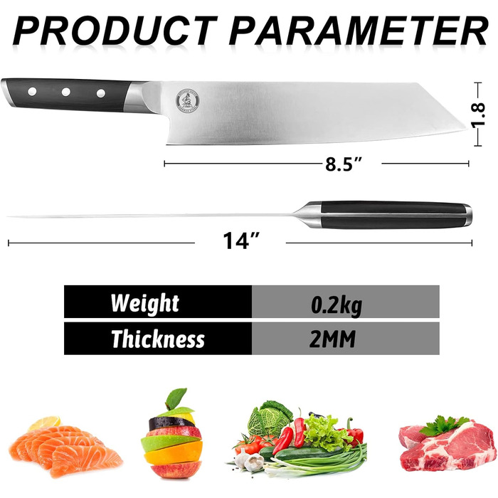 Кухонний ніж-топірець Kitory Hackmesser 18 см, з високоякісної нержавіючої сталі, з ручкою Pakkawood (Mtd08de)