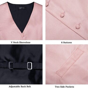 Костюмний жилет чоловічий DiBanGu для весілля з краваткою, нагрудником та краватковою хустинкою, сріблястий візерунок Paisley (L, Рожеве золото)