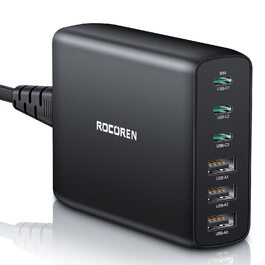 Зарядний пристрій Rocoren USB-C 100W PD3.0 QC4.0 PPS, 6 портів для MacBook Air, iPhone 15 Pro, iPad Pro, Galaxy S24/S23, Huawei - Швидка зарядка
