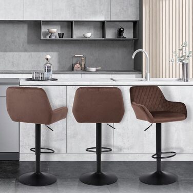 Ralex Adjustable Swivel Bar Stools 2-Pack - Velvet Upholstered Counter Height Stools with Backrest & Armrests for Kitchen, Bar & Countertops (Brown)