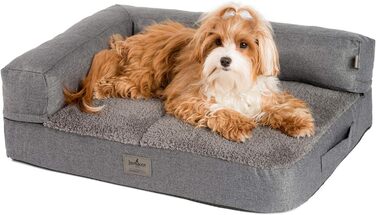 JAMAXX Преміум диван-ліжко для собак - ортопедичний Memory Visco, знімні подушки, знімний та пральний чохол, м'який фліс або овеча шерсть/шерпа, PDB3014 (S) 65x50 сірий+сірий фліс 65x50 (S) сірий+сірий фліс