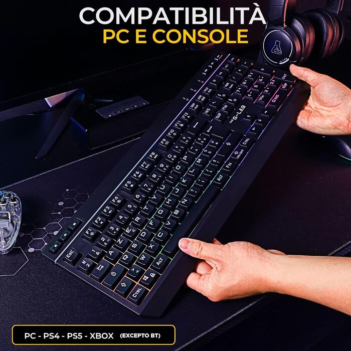 G-LAB Combo Tungsten: Бездротова ігрова клавіатура з підсвічуванням + миша 2400 DPI для PC/PS4/PS5/Xbox