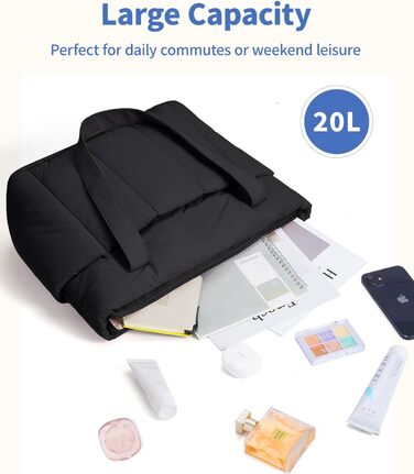 Сумка жіноча Narwey Shopper велика, легка для роботи, школи, університету, сумка-тоут з багатьма відділеннями, чорна