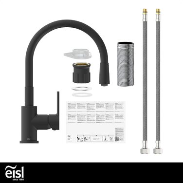 Кран кухонний гнучкий EISL Flexo з нержавіючої сталі/чорний, 360° обертання, Soft-Touch шланг, NI186FLNIB