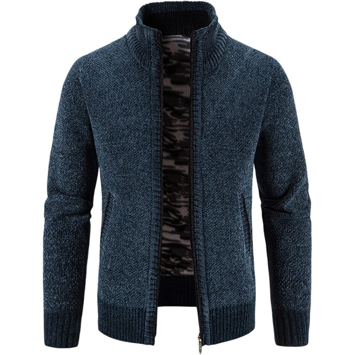 Чоловіча в'язана куртка на осінь, кардиган з кишенями та блискавкою, флісова куртка, куртка для активного відпочинку, спортивна куртка без капюшона, в'язаний світшот, зручна куртка для дому, тепла в'язана куртка (3XL, темно-синій)