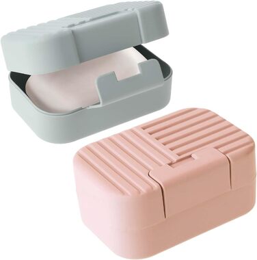 Захисні футляри для мила Dimeho (2 шт.) - мильниця-бокс для подорожей, пластиковий контейнер для мила з кришкою, витікання захищений, для ванної кімнати (блакитний & зелений) (блакитний рожевий)