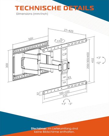Настінний кріплення для телевізора Xantron Slim Fit, поворотний, з аксесуарами - відстань від стіни 27 мм, 43-90 дюймів, VESA до 600x400, до 75 кг - SLIMLINE-466US