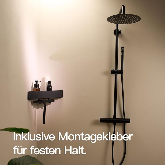 Designfabrik Hamburg: Shower Shelf without Drilling | Corner Shelf Bathroom | Shower Shelf without Drilling | Adhesive Shelf Bathroom | Self-Adhesive Shower Basket | Bathroom Accessories | Shower Shelf Corner Black