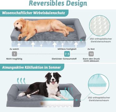 Ортопедичне ліжко для собак, маленьких порід, водовідштовхуваче, сіре, 76x51x19 см