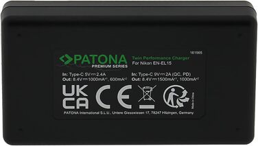 Акумулятор PATONA 2x Protect EN-EL15c 2600mAh + USB-C PD Зарядний пристрій 1500mA для Nikon Z5 Z6 II/III Z7 II Z8 Zf D850 D7500