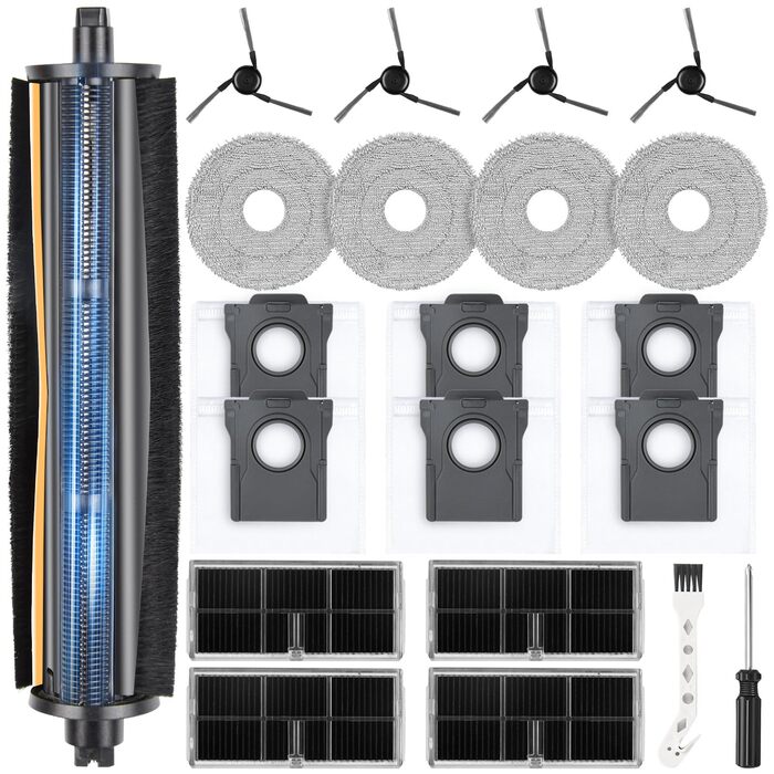 Комплект аксесуарів TriCut для роботів-пилососів Dreame L10s Ultra Gen 3 / L50 Ultra / X40 Ultra / L40 Ultra / X40 Master / Mova P50 Pro Ultra: 6 пилозбірників, 4 бічні щітки, 4 серветки для вологого прибирання, 4 фільтри, 1 основна щітка
