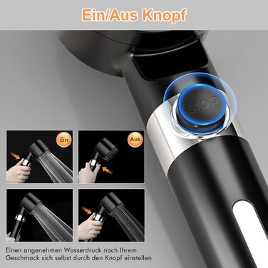 Showerhead with Filter MEKO High-Pressure Handheld Shower with 15-Layer Filtration, 1.5M Hose, 3 Spray Patterns, Water-Saving Showerhead for Removing Hard Water, Residual Chlorine, Bacteria, and Heavy Metals (Black)