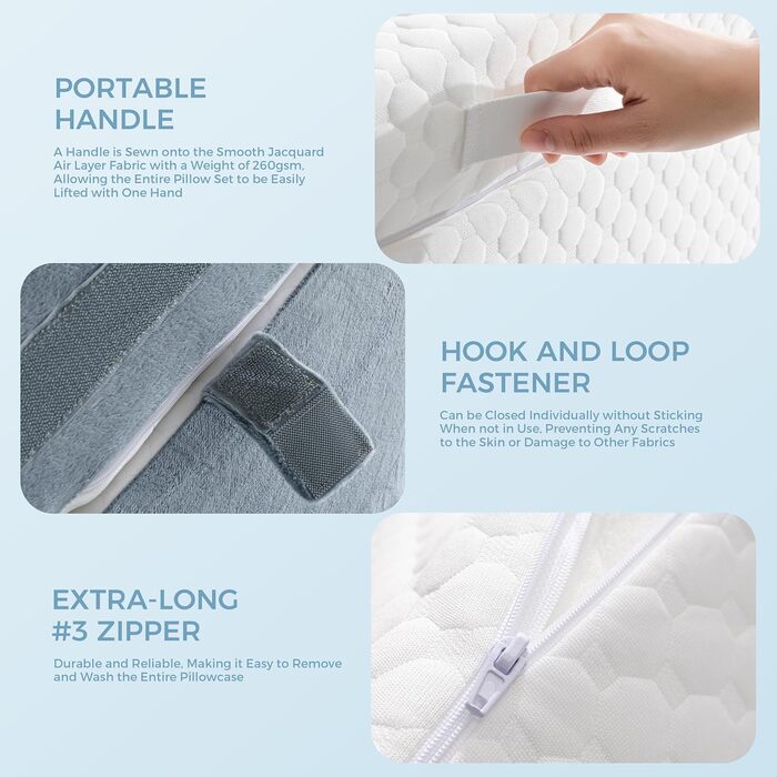 Ортопедичний набір подушок-валиків 3-в-1 для підтримки ніг, колін, профілактики апное та болю в спині. З піною з пам'яті.