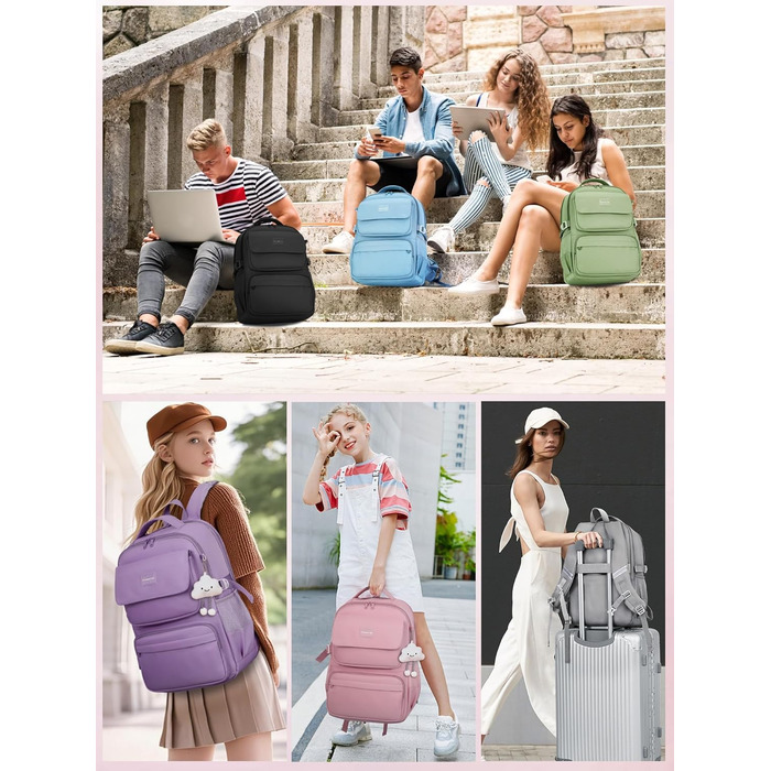 Шкільний рюкзак FIORETTO для дівчаток-підлітків, рюкзак для жінок з відділом для ноутбука 15,6', водонепроникний, легкий, 25L, для школи та подорожей, рожевий