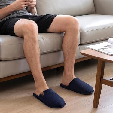 Чоловічі домашні капці RockDove LiteStep з вельвету та піною з ефектом пам'яті Memory Foam, темно-сині, розмір 44/45 EU