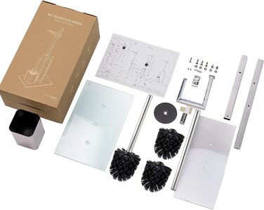 Набір для ванної кімнати з тримачем для туалетного паперу – Хромований, без свердління, з нержавіючої сталі, скляний підстав, 32x20x70 см, проста установка, 1 та 2 щітки, срібний