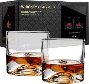 Набір склянок для віскі LIITON Everest 2 шт. з кришталевого скла, Tumbler, подарунок для чоловіка, коктейлі, джин, бурбон, ром