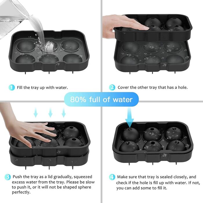Форми для льоду Silikon 2 шт. - великі круглі форми для льоду з воронкою, BPA Free, для напоїв, коктейлів, дитячого харчування (чорний)