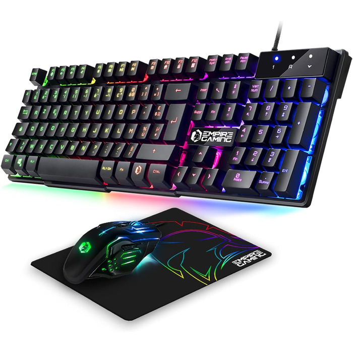 Ігровий комплект Empire Gaming Armor RF800: Клавіатура та миша бездротові AZERTY (французька розкладка) RGB з килимком для миші. Підтримка PC, PS4, PS5, Xbox One/Series, Mac. Білий (MK800)
