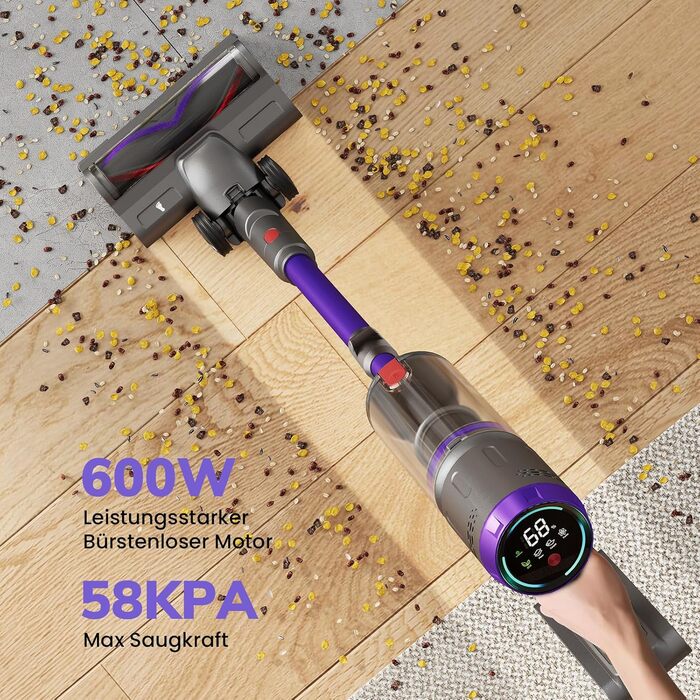 Бездротовий акумуляторний пилосос NOVAX T80 Flex: 600W, 58000Pa, 75 хвилин роботи, для килимів, твердих поверхонь та шерсті тварин, з міні-насадкою FurTornado™ та щіткою для видалення кліщів