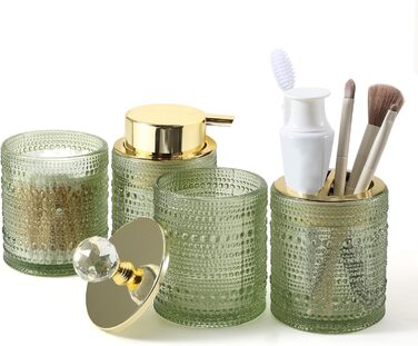 Набір аксесуарів для ванної кімнати Dasiton зі скла, 4 шт: дозатор для мила, тримач для зубних щіток, стаканчик для зубної пасти, контейнер для ватних паличок, декор для ванної кімнати, преміум-якість (зелений)