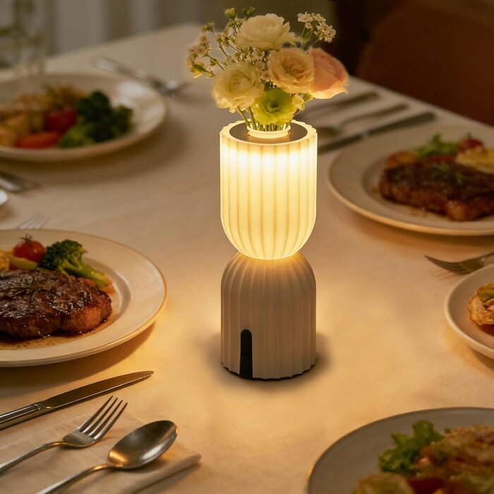 Світлодіодна настільна лампа бездротова акумуляторна, RGB з USB-C, димується, IP54, бежева для вітальні, балкона, саду