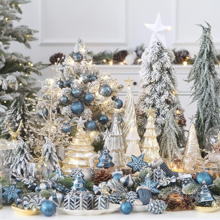 Набір прикрас для ялинки Sea Team 77 шт. – міцні кулі, прикраси, кулі-підвіски, подарункова упаковка (кам'яно-блакитний)
