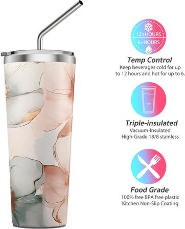 Термос THILY 780 мл з нержавіючої сталі, 2 шт. (Золотий мармур + Синій мармур) – ізольований, для кави та напоїв