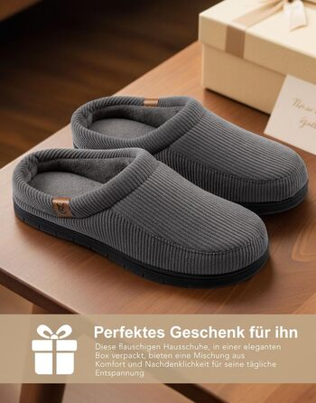 Чоловічі мокасини VeraCosy для дому з піною Memory Foam, зимові пантофлі, сірий колір, розмір 42/43 EU