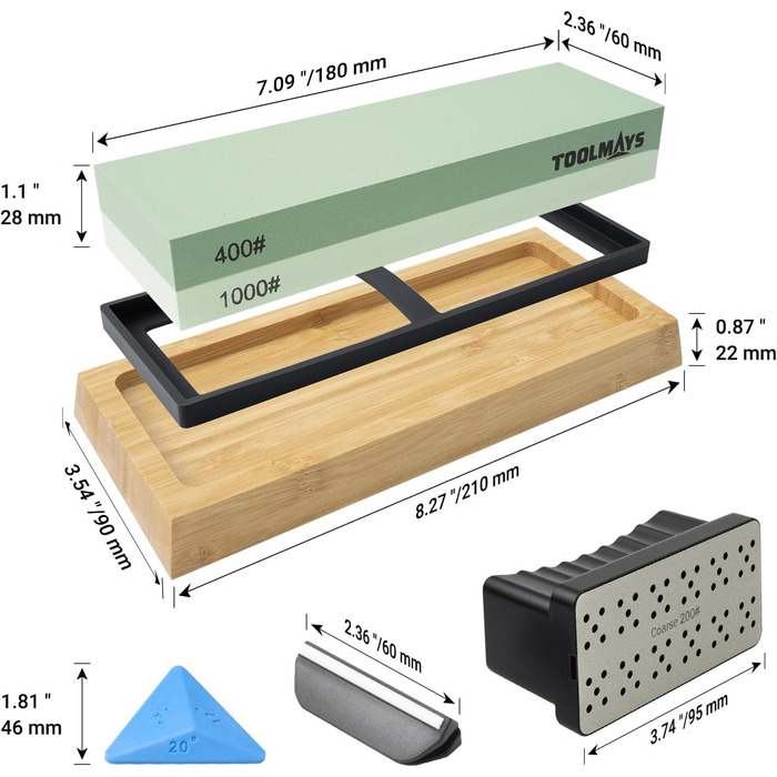 Набір для заточування ножів Schleifstein: 400/1000, з підставкою та кутовою насадкою