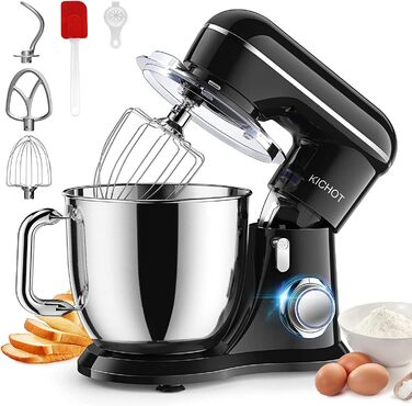 KICHOT 4.5L Kitchen Machine, Dough Mixer, 10-Speed Kitchen Machine, Dough Hook, Flat Beater, Splash Guard, Suitable for Baking, Cakes, Cookies, Kneading, Red